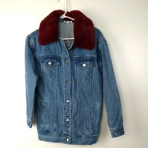 by the way Jean Jacket Faux Fur Collar Blue Denim Size XS